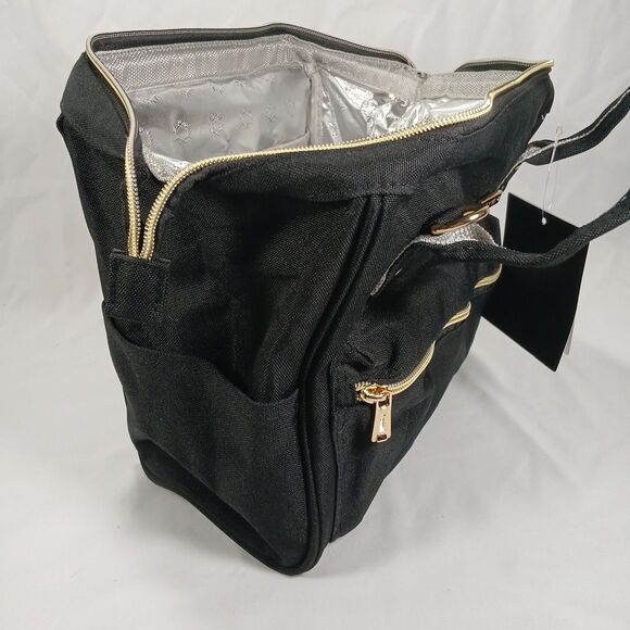 Tomill Insulated Cooler Lunchbox Tote Bag Black with Gold Zippers New Tags - Picture 4 of 7